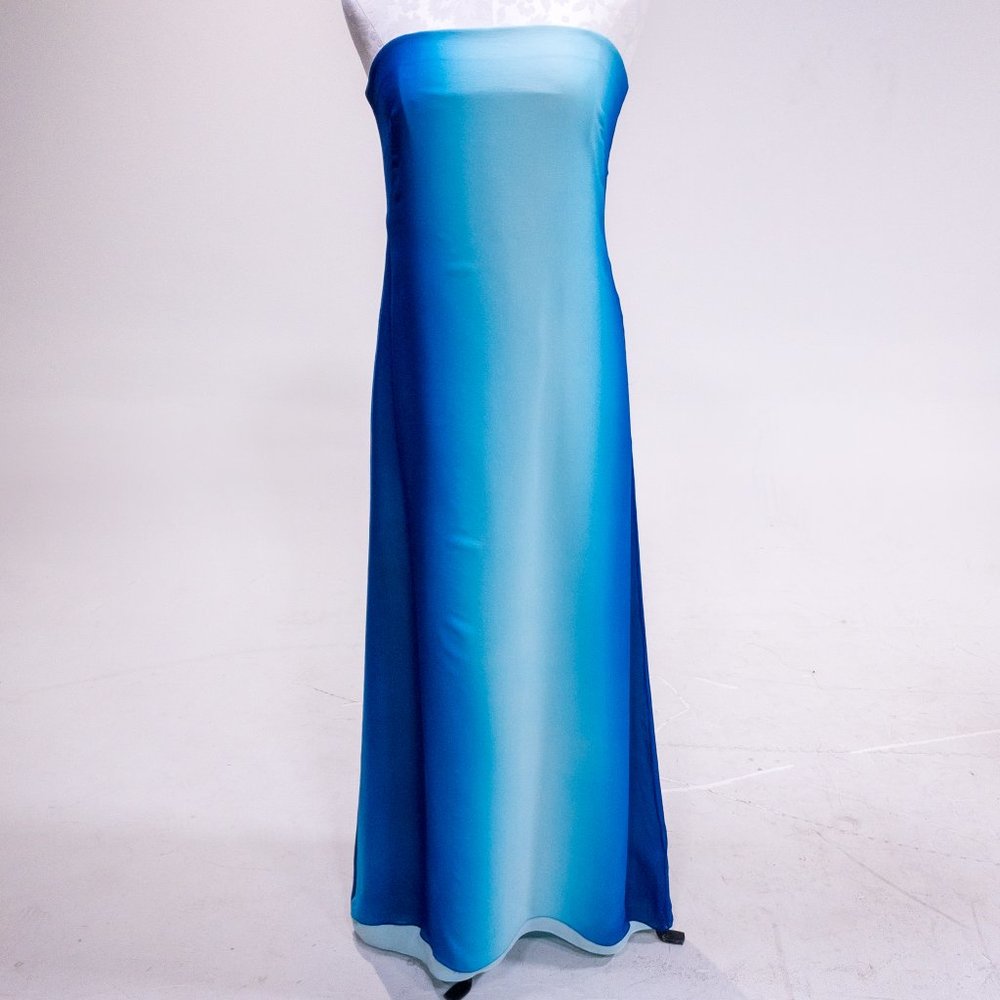 Vintage Y2K 6/8 Silk Dress Ombre Tie Dye Printed Strapless Long Maxi Formal Prom